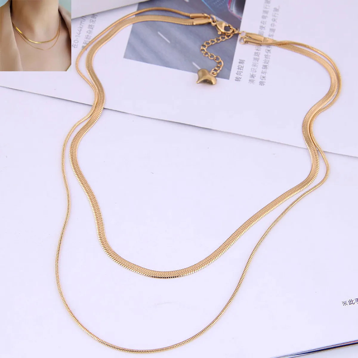 Exquisite Snake Bone Flat Chain Double-Layer Titanium Steel Necklace