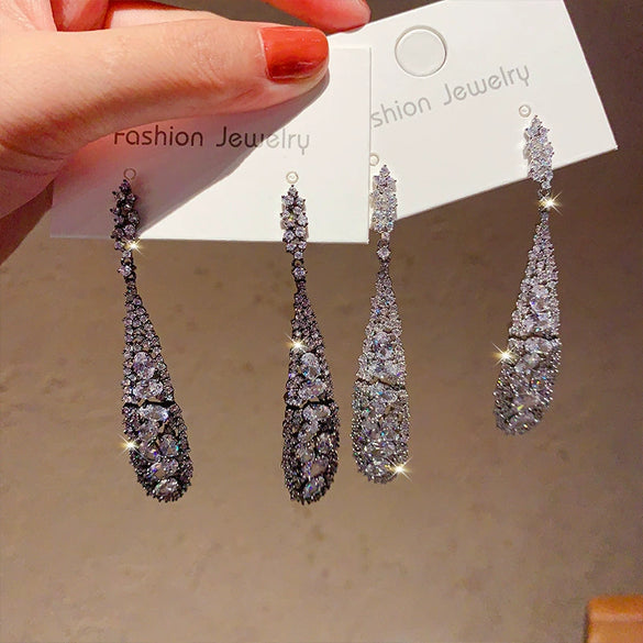 Exquisite Super Flash Inlaid Rhinestone Drop Shaped Hollow Electroplated Earrings For Women