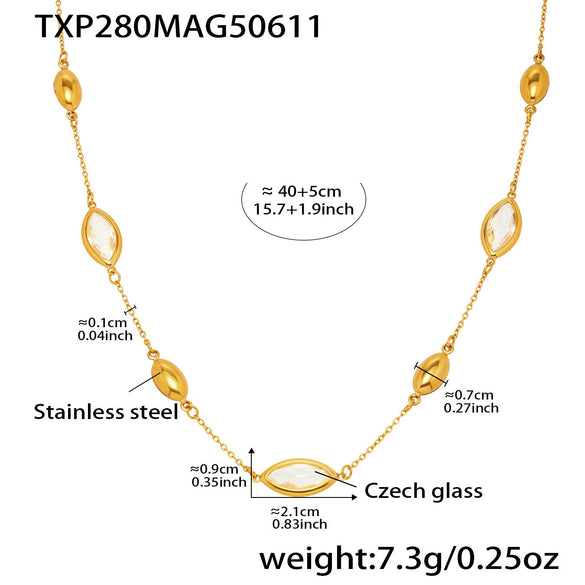Exquisite Water Drop Glass Stone Clavicle Chain Stainless Steel Bread Edge Necklace 18K Gold Plated For Women Geometric Pattern