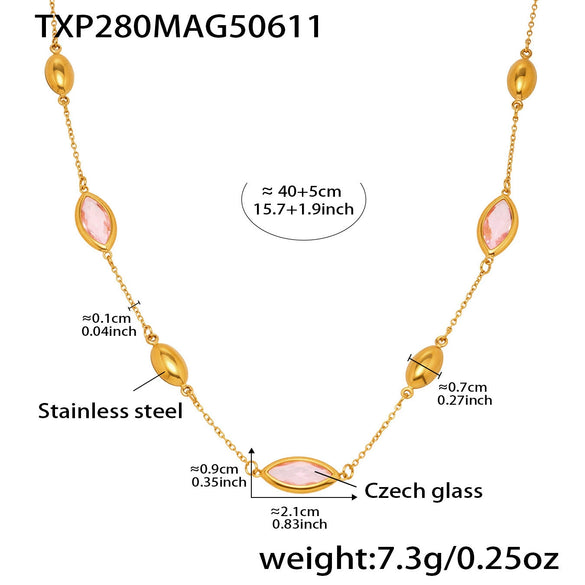 Exquisite Water Drop Glass Stone Clavicle Chain Stainless Steel Bread Edge Necklace 18K Gold Plated For Women Geometric Pattern
