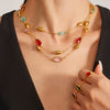 Exquisite Water Drop Glass Stone Clavicle Chain Stainless Steel Bread Edge Necklace 18K Gold Plated For Women Geometric Pattern
