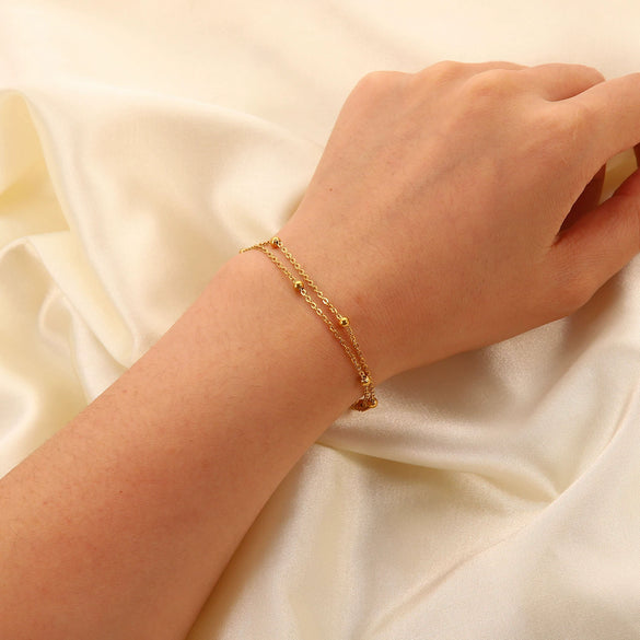 Exquisite Women's Pvd Electroplated Titanium Steel Bead Chain Bracelet With Geometric Design