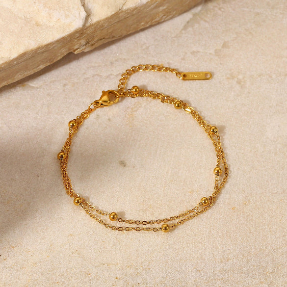 Exquisite Women's Pvd Electroplated Titanium Steel Bead Chain Bracelet With Geometric Design