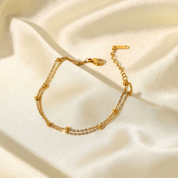 Exquisite Women's Pvd Electroplated Titanium Steel Bead Chain Bracelet With Geometric Design