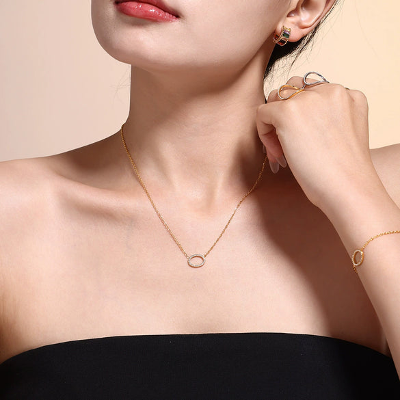 Exquisite Zircon Titanium Steel Ring Bracelet Necklace Set 18K Gold Plated Little Fragrance Style Electroplated