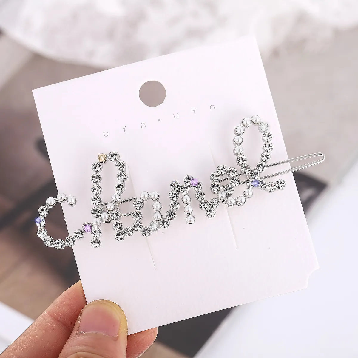 F1726 Cen Fan Hair Accessories Online Celebrity  Xiaoxiang Letter Pearl Rhinestone Frog Clip Bangs Buckle Clip  Hairpin