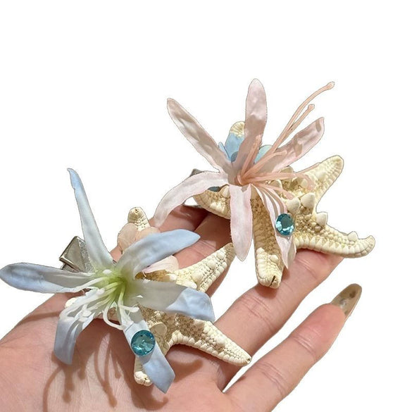 Fabric Diamondencrusted Flower Starfish Women's Duckbill Hairpin Hair Accessories