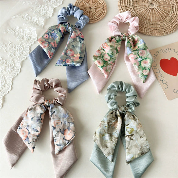 Fabric Doublelayer Butterfly Step Knot Pony Tail Ribbon Hair Ring Handmade Headwear For Women