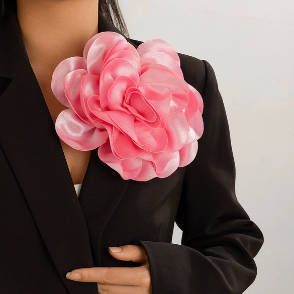 Fabric Exaggerated Big Flower Handmade Dualuse Brooch
