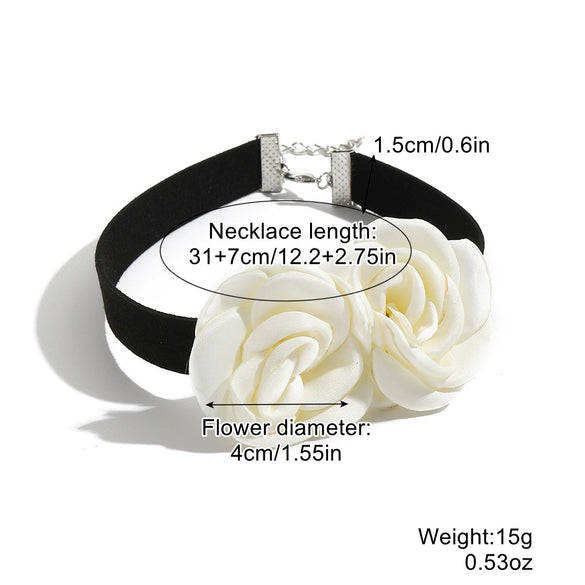 Fabric Flower Lace Ghost Flower Necklace With Geometric Design For Women