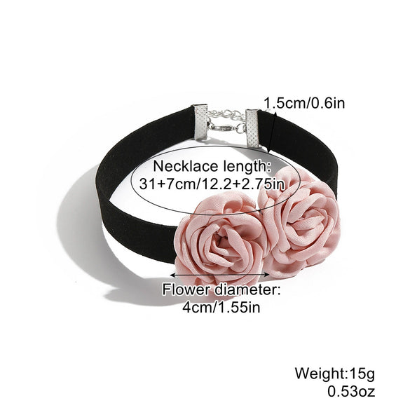 Fabric Flower Lace Ghost Flower Necklace With Geometric Design For Women