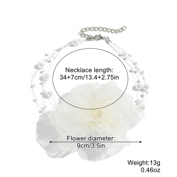 Fabric Flower Lace Ghost Flower Necklace With Geometric Design For Women