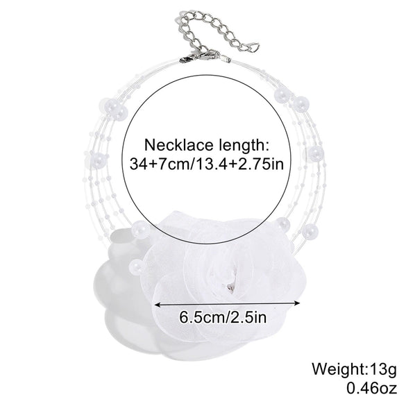 Fabric Flower Lace Ghost Flower Necklace With Geometric Design For Women