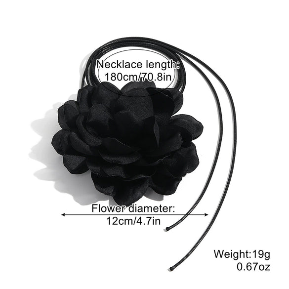 Fabric Flower Lace Ghost Flower Necklace With Geometric Design For Women