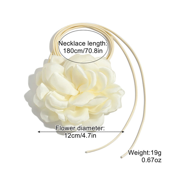 Fabric Flower Lace Ghost Flower Necklace With Geometric Design For Women