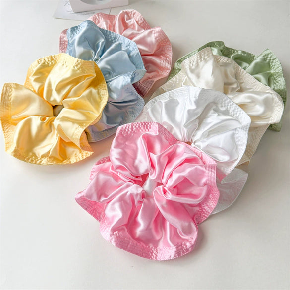Fabric Hair Accessories Wood Edge Pleated Colon Ring Oversized Flower Bud Ring Handmade