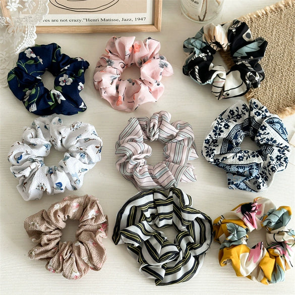 Fabric Handmade High Elastic Tricolor Striped Hair Ring Hair Accessories For Women