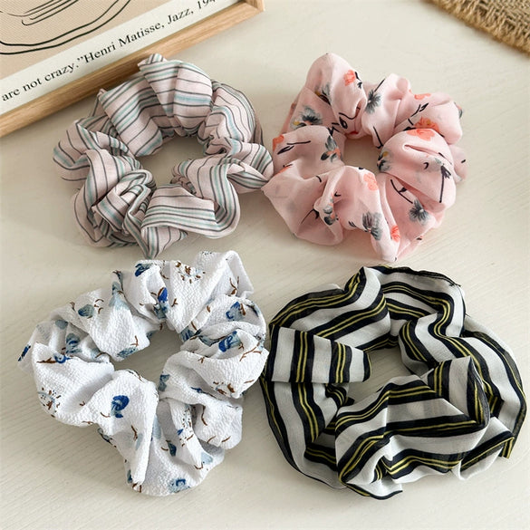 Fabric Handmade High Elastic Tricolor Striped Hair Ring Hair Accessories For Women