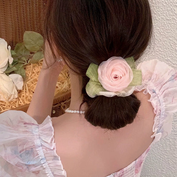 Fabric Handmade Rose Flower Girls' Hair Rope Ponytail Hair Band