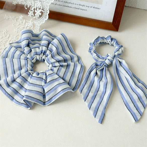 Fabric Handmade Striped Doublesided Bow Hair Tie For Women