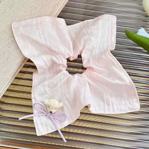 Fabric Handmade Sweet High Elasticity Bear Square Hair Accessory For Women