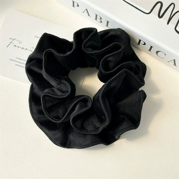 Fabric Handmade Velvet Hair Ring With Large Bowel Shape And Solid Color High Elasticity And Elegant Style