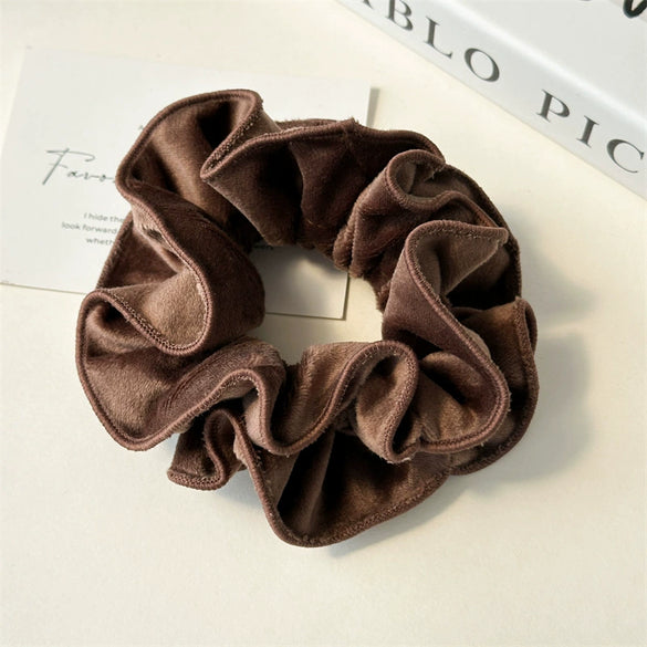 Fabric Handmade Velvet Hair Ring With Large Bowel Shape And Solid Color High Elasticity And Elegant Style