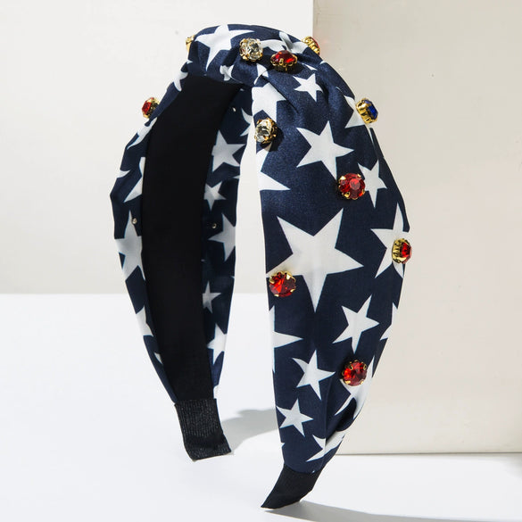 Fabric Headband With Diamond Fivepointed Star And Striped Pattern Women's Hair Accessories