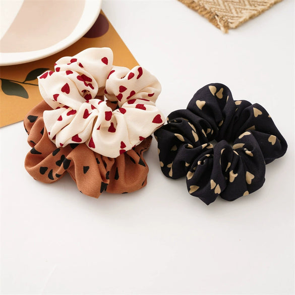 Fabric Heart Threecolor Handmade Scrunchie For Women Hair Accessory