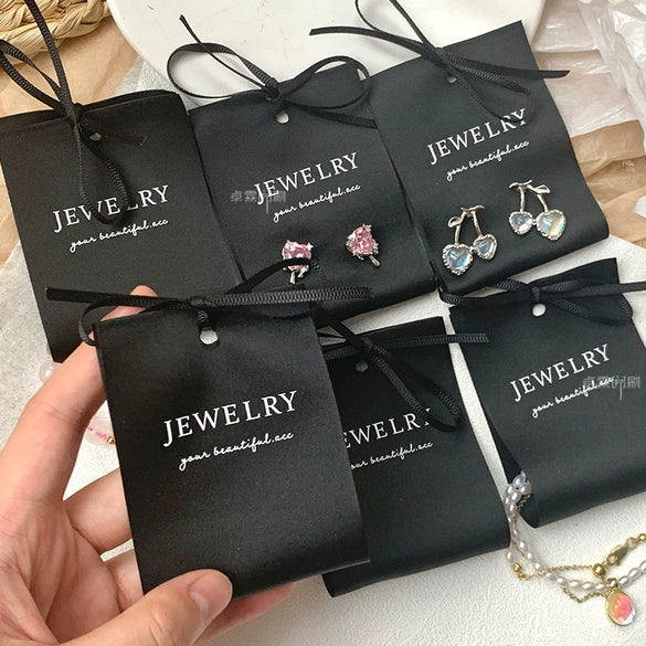 Fabric Jewelry Packaging With Soft Cloth Cardboard Card And Ribbon For Earrings Hair Ring Necklace And Bracelet