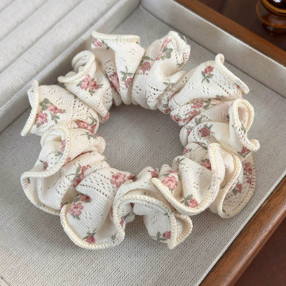 Fabric Knitted Floral Hair Ring And Hair Rope Headdress