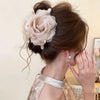 Fabric Mesh Rose Imitation Pearl Handmade Hair Clip For Women High Grade Sense Back Of The Head Shark Clip All Match Grab Hair Accessories