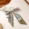 Fabric Pearl Hair Band Ribbon Silk Scarf Style Ponytail Hair Tie Knitted High Elasticity Hair Accessory For Women