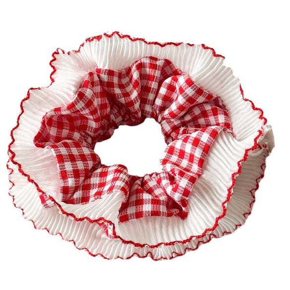 Fabric Red Plaid Intestine Hair Band For Women High Elasticity Seiko Design