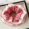 Fabric Red Plaid Intestine Hair Band For Women High Elasticity Seiko Design