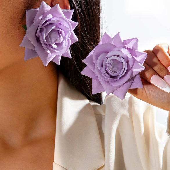 Fabric Sunflower Rose Flower Earrings For Women