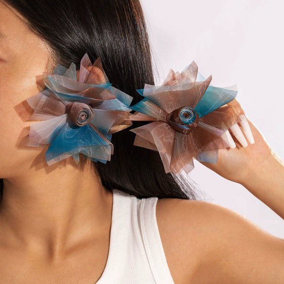 Fabric Sunflower Rose Flower Earrings For Women