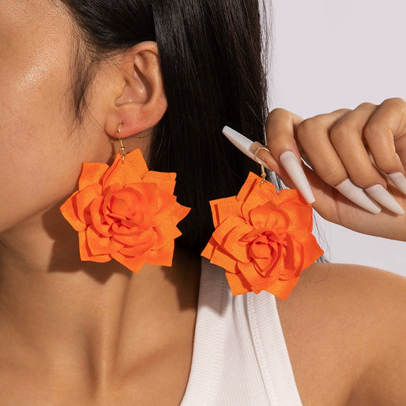 Fabric Sunflower Rose Flower Earrings For Women