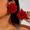 Fabric Sunflower Rose Flower Earrings For Women