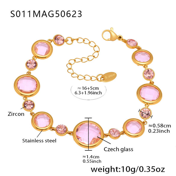 Faceted Czech Glass Anklet Stainless Steel 18K Gold Plated Geometric Women's Foot Jewelry
