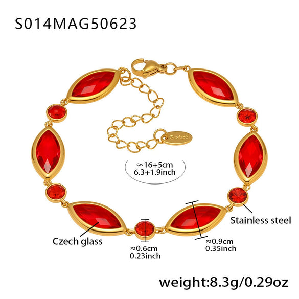 Faceted Czech Glass Anklet Stainless Steel 18K Gold Plated Geometric Women's Foot Jewelry