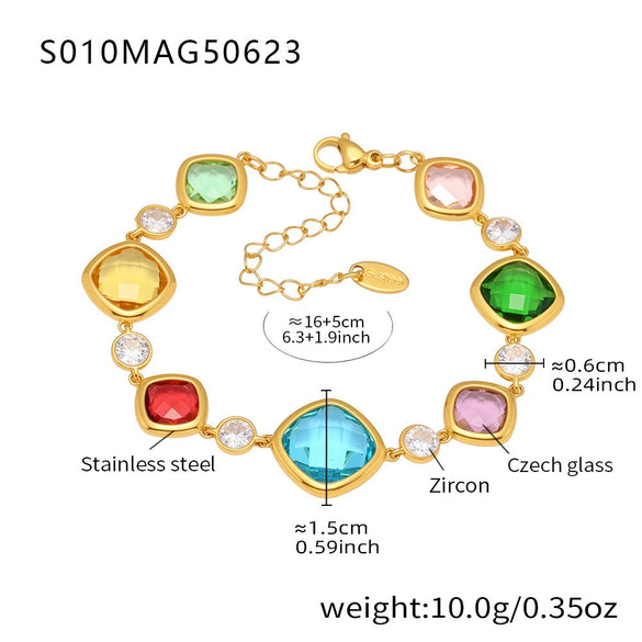 Faceted Czech Glass Anklet Stainless Steel 18K Gold Plated Geometric Women's Foot Jewelry