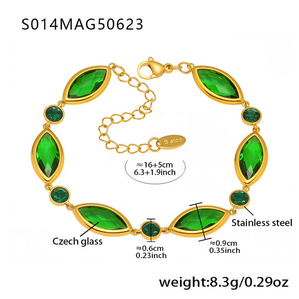 Faceted Czech Glass Anklet Stainless Steel 18K Gold Plated Geometric Women's Foot Jewelry