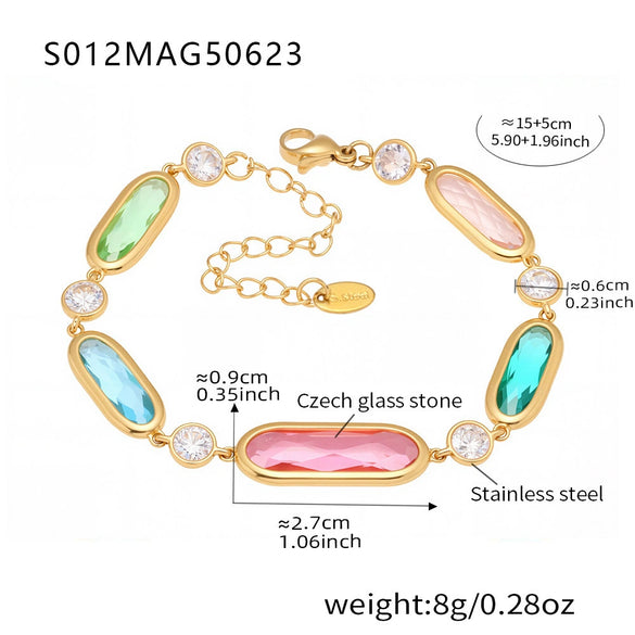 Faceted Czech Glass Anklet Stainless Steel 18K Gold Plated Geometric Women's Foot Jewelry