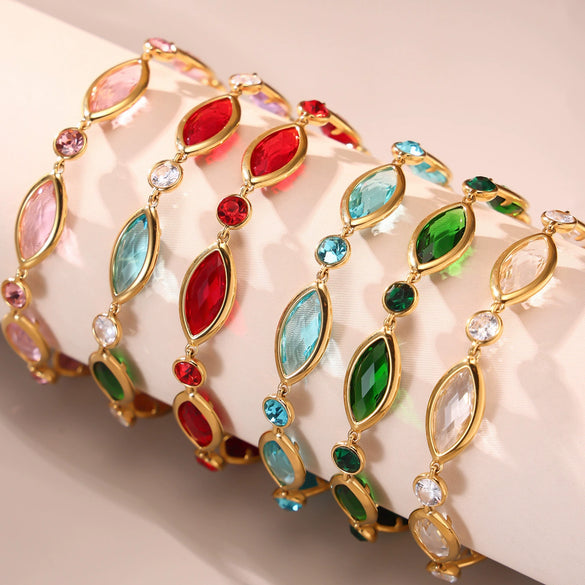 Faceted Czech Glass Anklet Stainless Steel 18K Gold Plated Geometric Women's Foot Jewelry