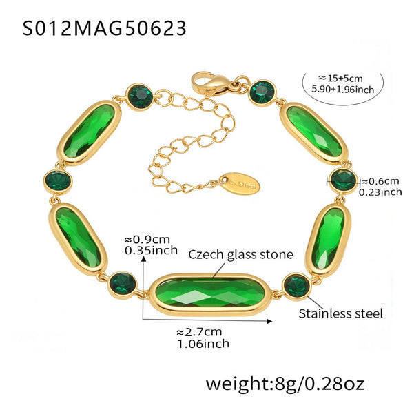 Faceted Czech Glass Anklet Stainless Steel 18K Gold Plated Geometric Women's Foot Jewelry