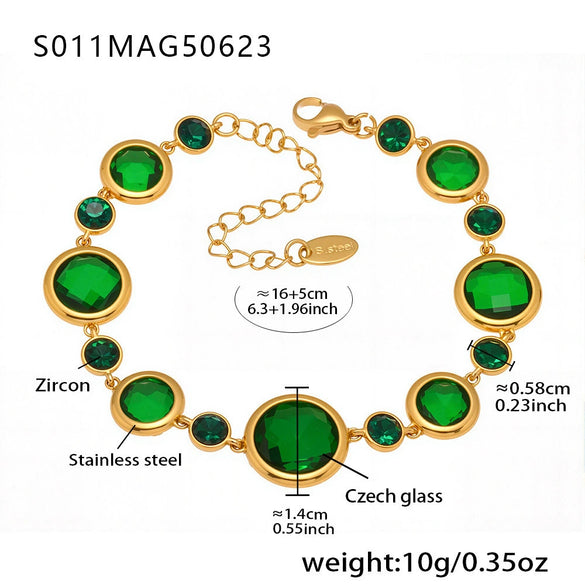 Faceted Czech Glass Anklet Stainless Steel 18K Gold Plated Geometric Women's Foot Jewelry