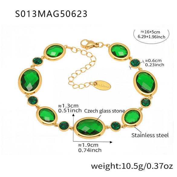Faceted Czech Glass Anklet Stainless Steel 18K Gold Plated Geometric Women's Foot Jewelry
