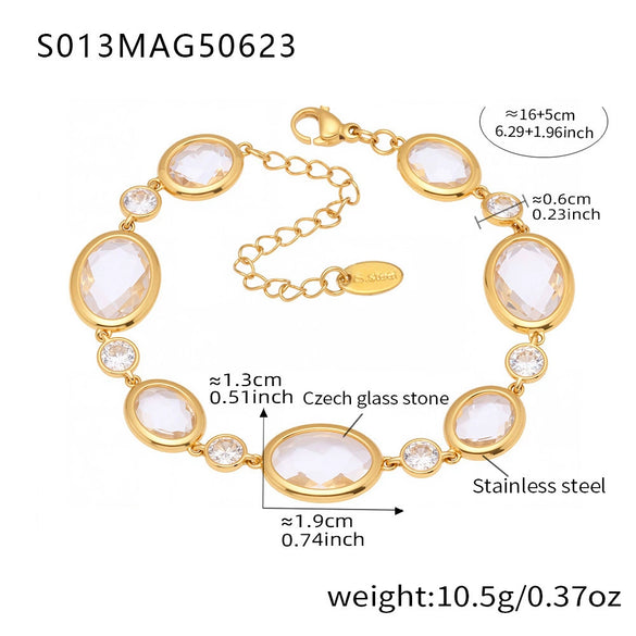 Faceted Czech Glass Anklet Stainless Steel 18K Gold Plated Geometric Women's Foot Jewelry