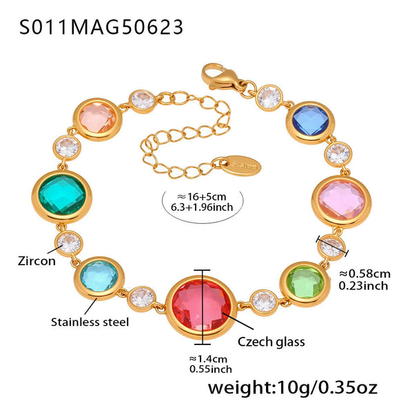 Faceted Czech Glass Anklet Stainless Steel 18K Gold Plated Geometric Women's Foot Jewelry